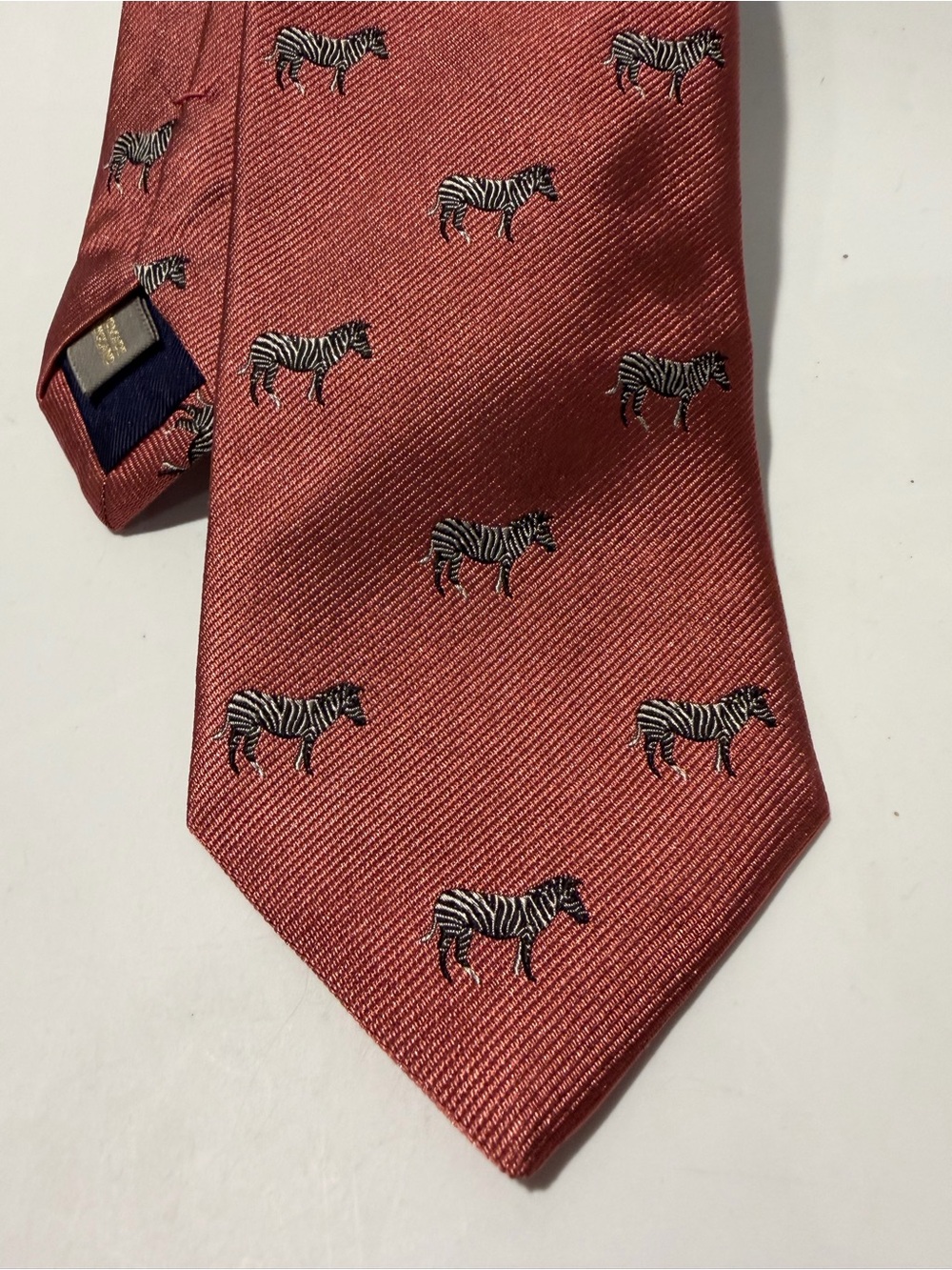 EDE & RAVENSCROFT MENS SILK HANDMADE TIE ZEBRA THEME PINK ANIMAL SOPHISTICATED